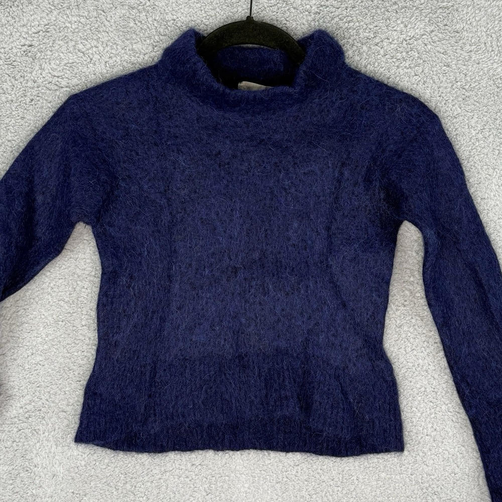 Everlane Women's Alpaca Wool Crew Neck Pullover Crop Sweater Navy Blue Small EUC